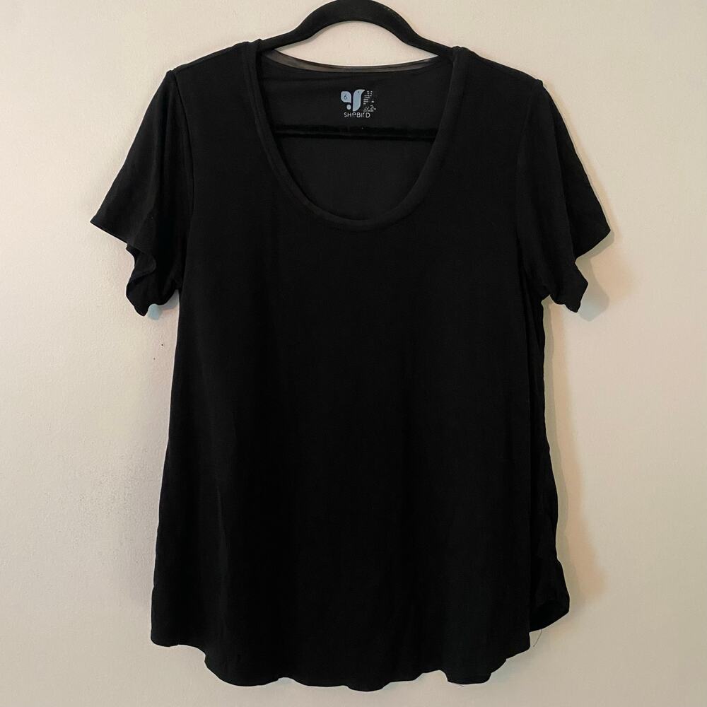 Shebird Black Short Sleeve Shirt Built-In Bra Loungewear Active Women's size 6